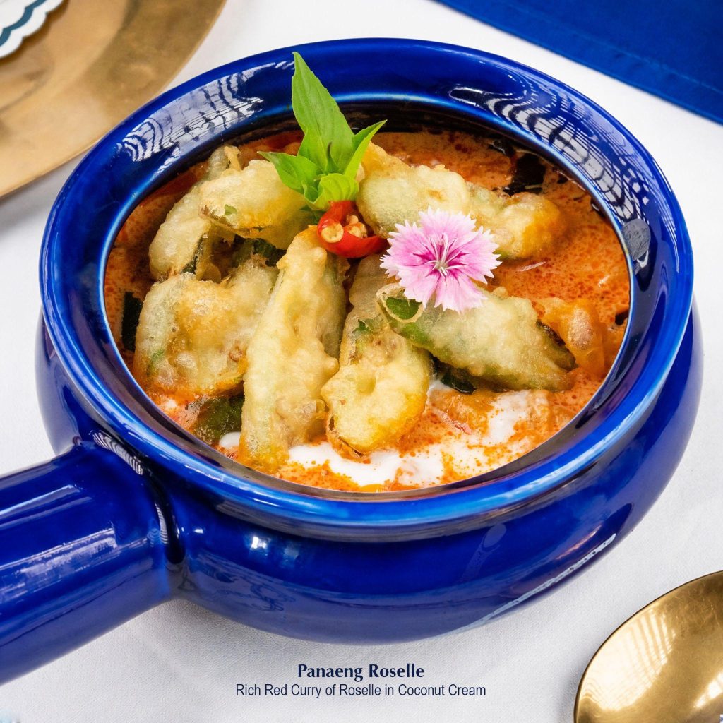 Blue Elephant Panaeng Roselle, red curry of roselle in coconut cream