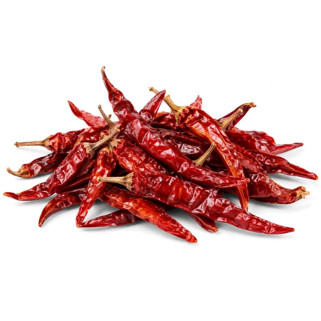 Dried red Thai chillies used in Thai curry paste