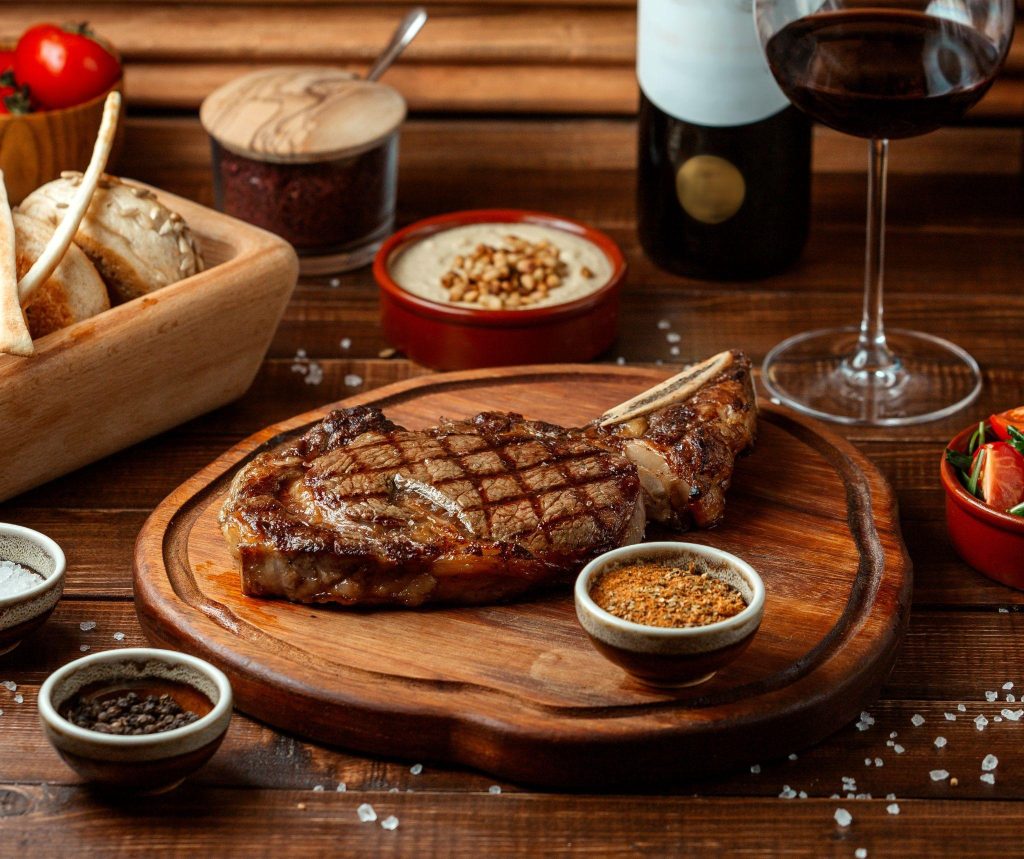 Grilled steak and red wine, foods avoided during the Vegetarian Festival